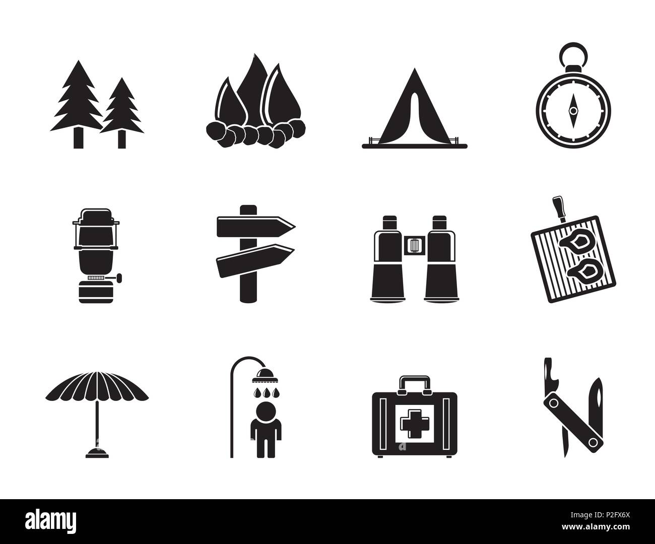 Silhouette Camping, travel and Tourism icons - vector icon set Stock ...