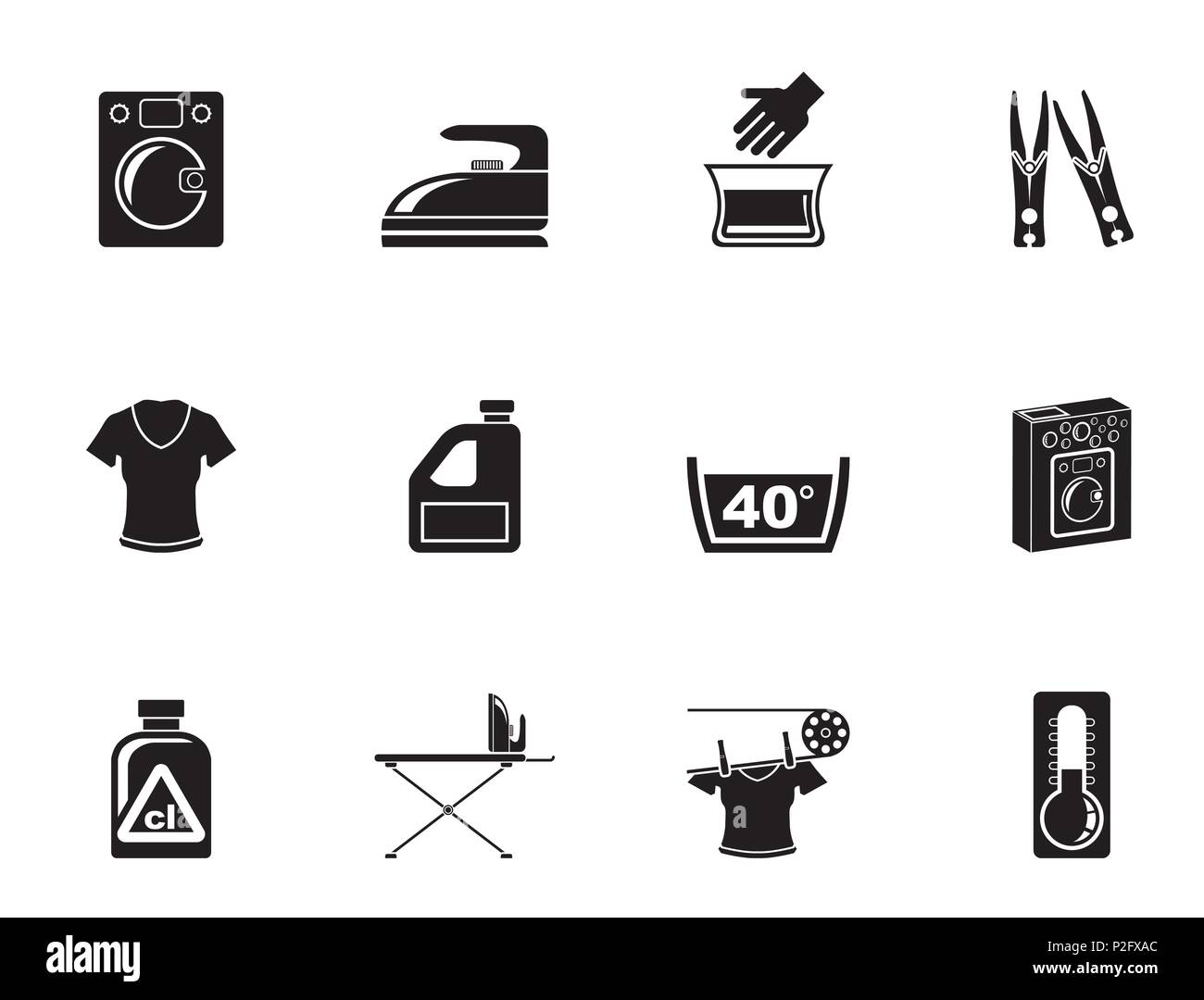 Silhouette Washing machine and laundry icons - vector illustration ...