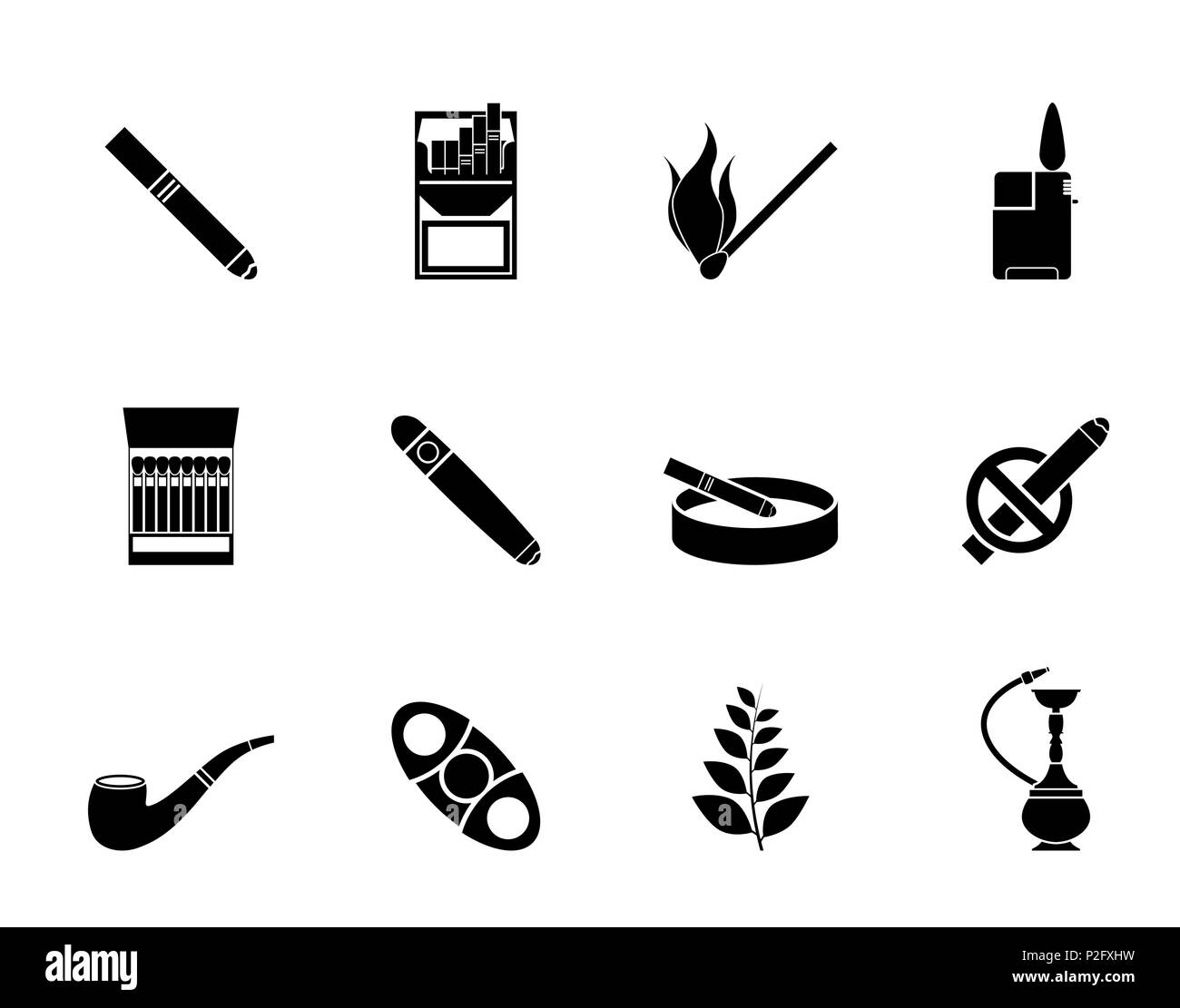 Silhouette Smoking and cigarette icons - vector icon set Stock Vector