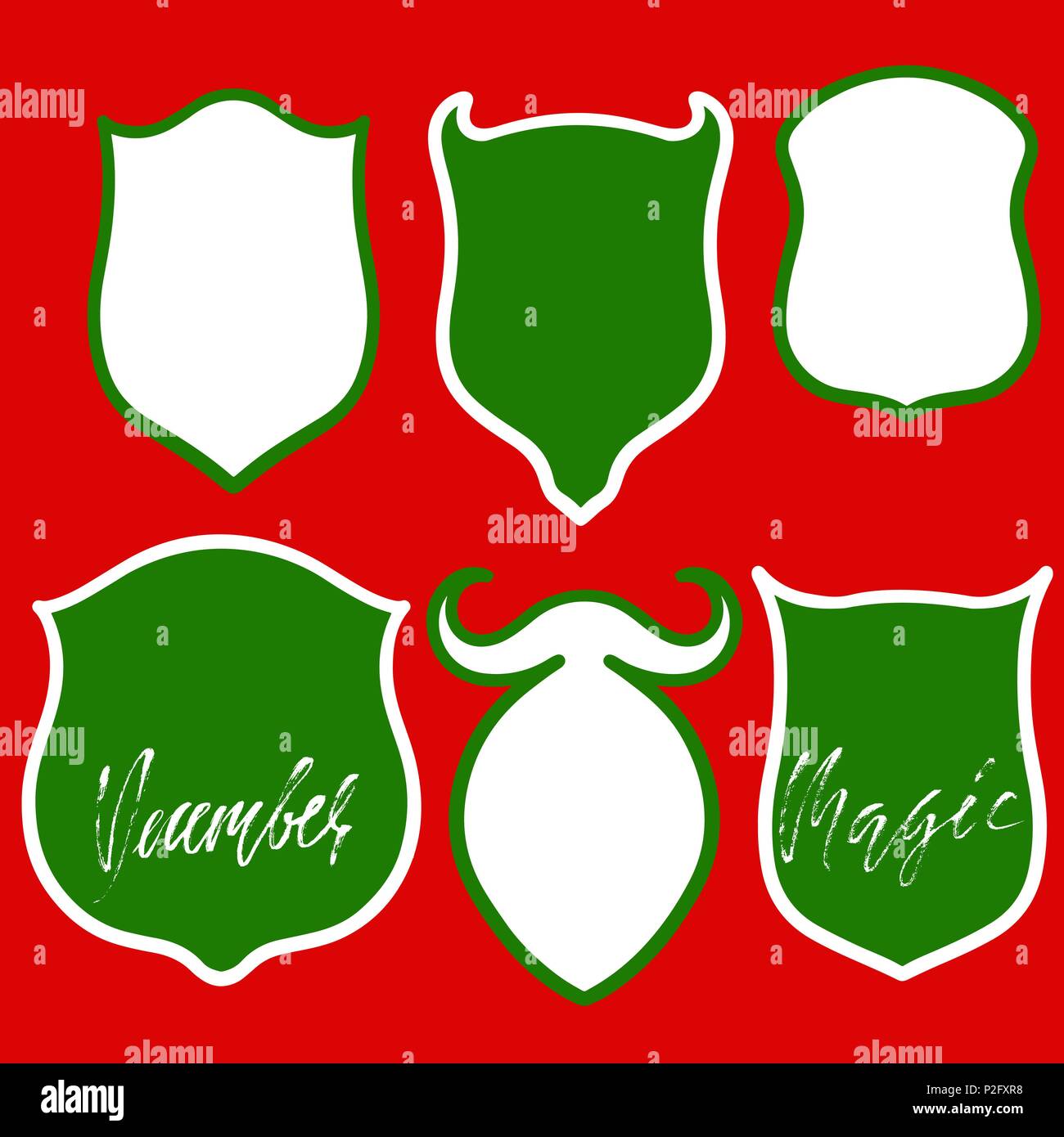 Vector banners set on red background. Christmas stickers. Frames and borders collection. Stock Vector