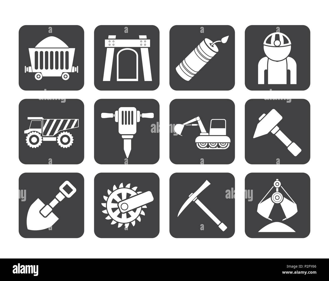 Silhouette Mining and quarrying industry objects and icons - vector icon set Stock Vector