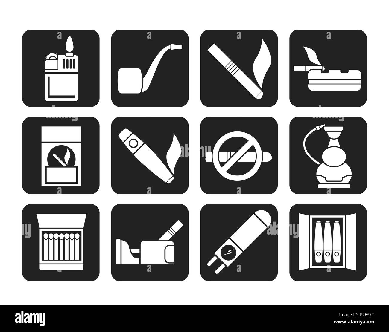 Silhouette Smoking and cigarette icons - vector icon set Stock Vector
