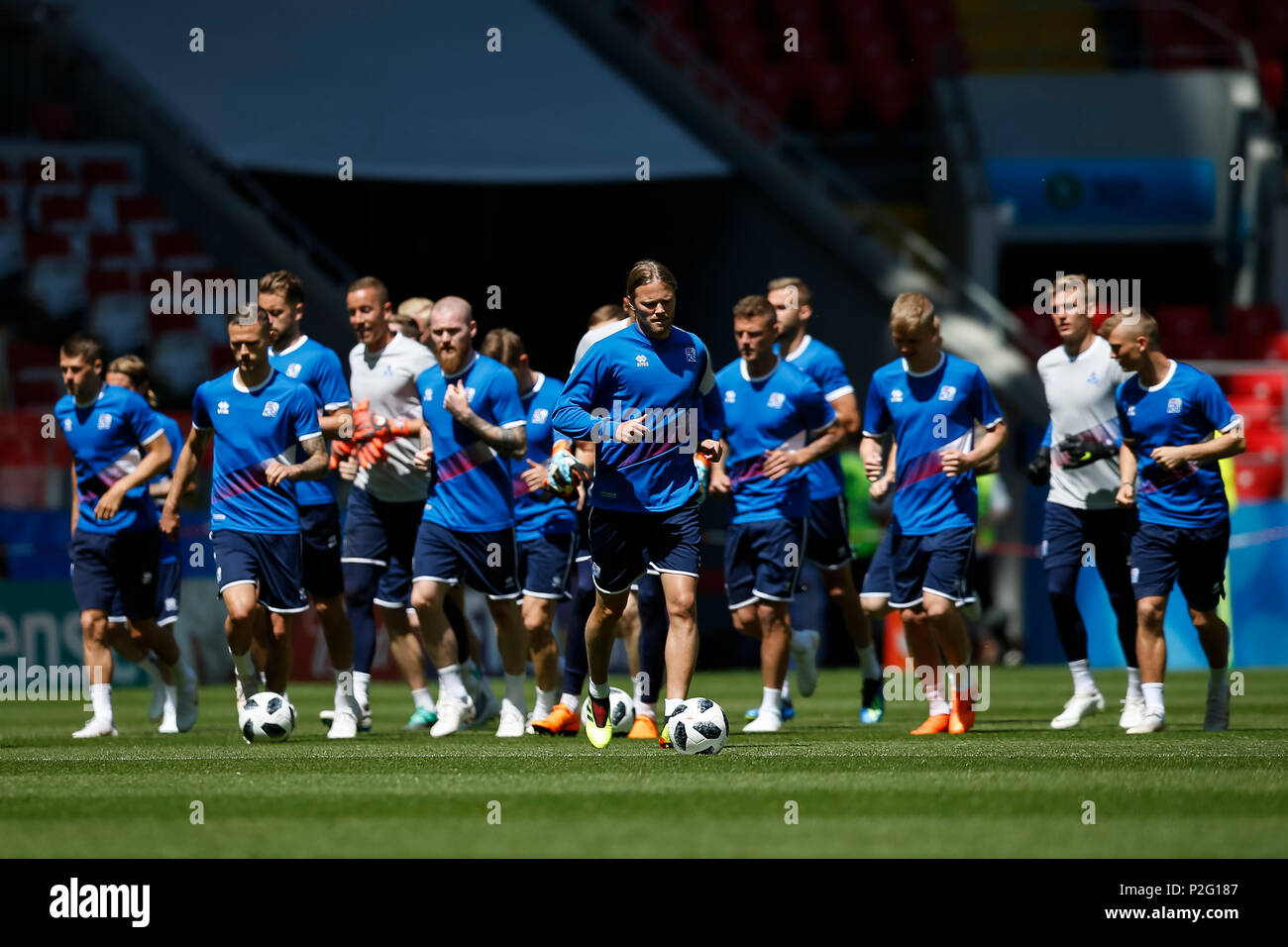 Moscow, Russia. 15th June 2018. Birkir Bjarnason of Iceland during an Iceland training session, prior to their 2018 FIFA World Cup Group D match against Argentina, at Spartak Stadium on June 15th 2018 in Moscow, Russia. Credit: PHC Images/Alamy Live News Stock Photo