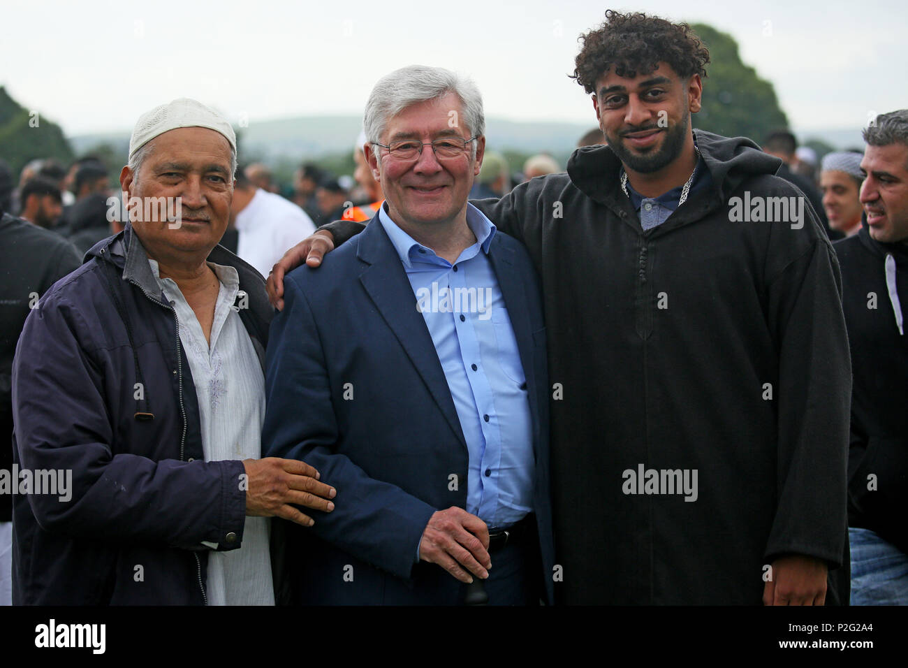 Springfield Park, Rochdale, UK. 15th June 2018. Rochdale MP, Tony Lloyd attends Eid Salah, a Springfield Park, Rochdale, UK. 15th June 2018. Rochdale MP, Tony Lloyd attends Eid Salah, a