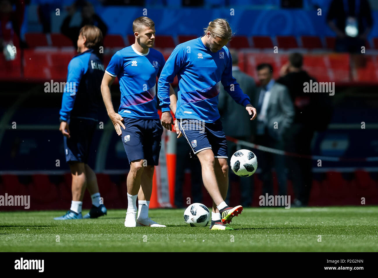 Moscow, Russia. 15th June 2018. Birkir Bjarnason of Iceland during an Iceland training session, prior to their 2018 FIFA World Cup Group D match against Argentina, at Spartak Stadium on June 15th 2018 in Moscow, Russia. Credit: PHC Images/Alamy Live News Stock Photo
