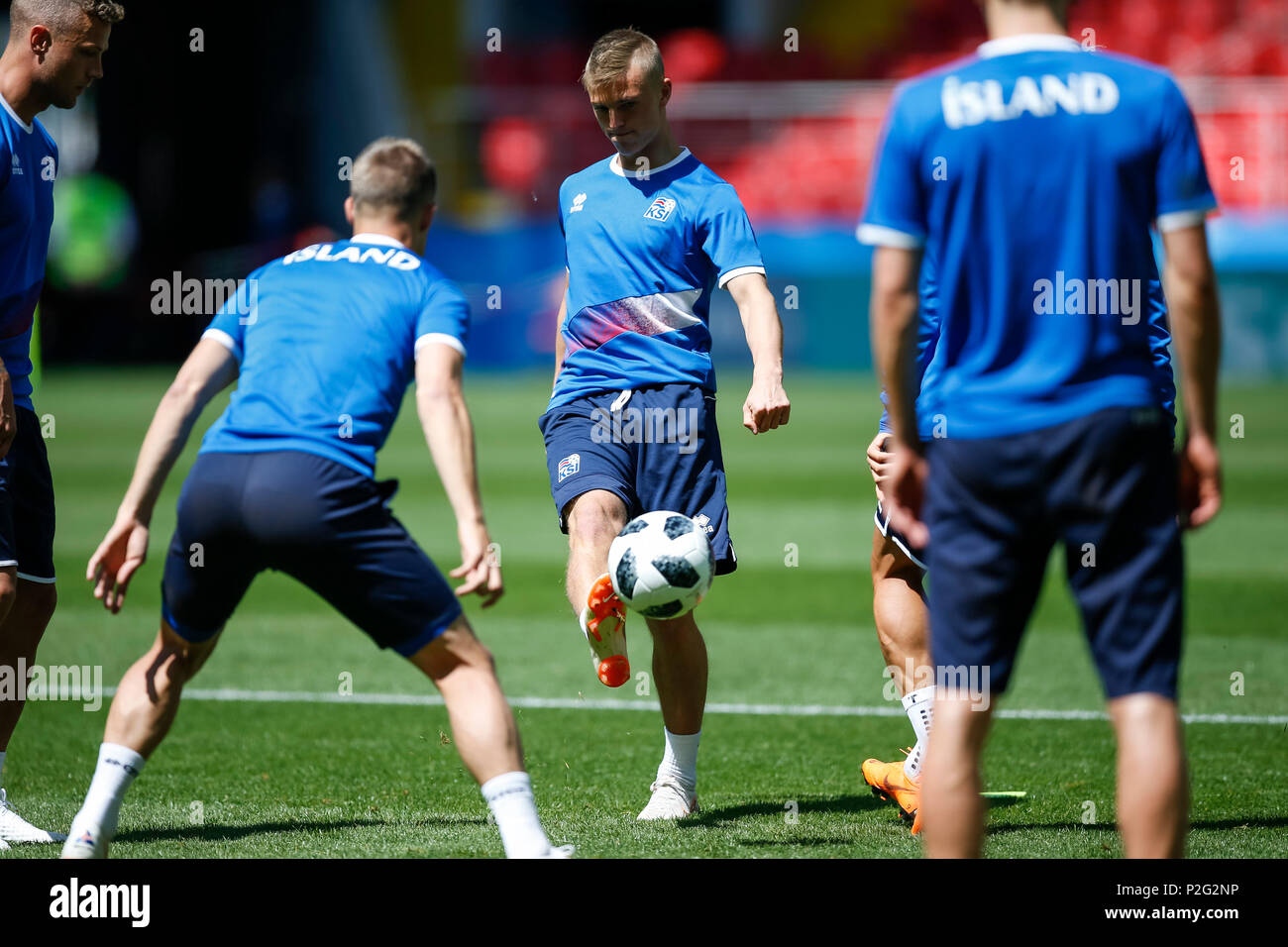 Moscow, Russia. 15th June 2018. Albert Gudmundsson of Iceland during an Iceland training session, prior to their 2018 FIFA World Cup Group D match against Argentina, at Spartak Stadium on June 15th 2018 in Moscow, Russia. Credit: PHC Images/Alamy Live News Stock Photo