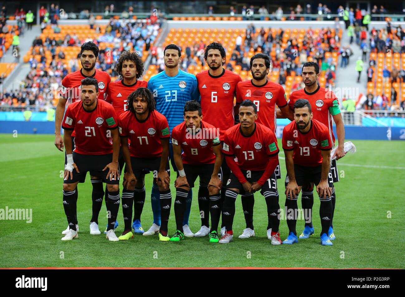 Yekaterinburg Russia 15th June 18 Egypt Players Line Up Prior To The Beginning Of The Fifa World Cup 18 Group A Soccer Match Between Egypt And Uruguay At The Ekaterinburg Arena In