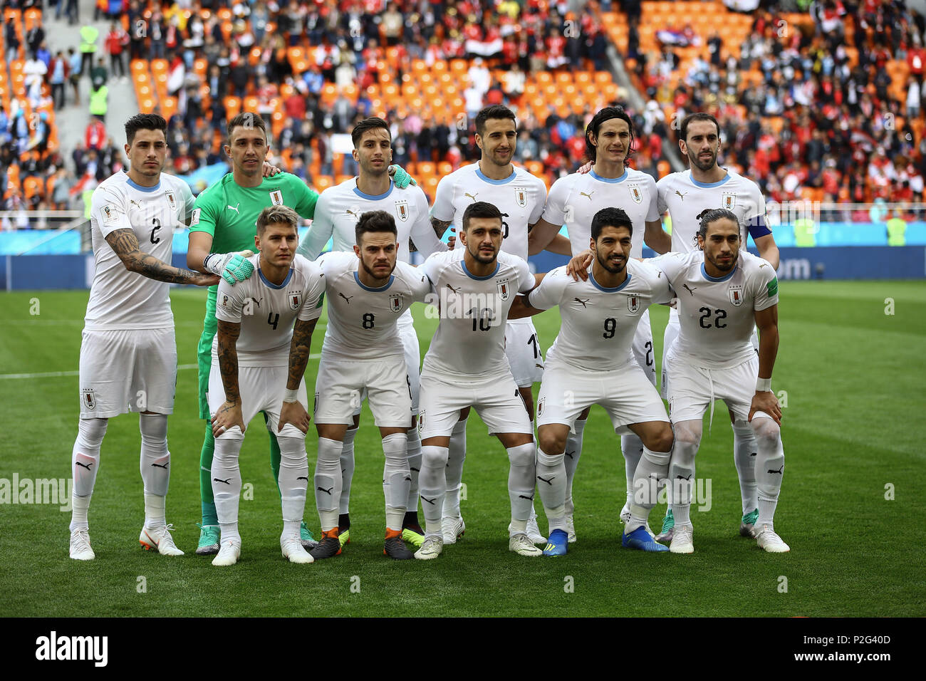 Yekaterinburg Russia 15th June 18 Uruguay Players Line Up Prior To The Beginning Of The Fifa World Cup 18 Group A Soccer Match Between Egypt And Uruguay At The Ekaterinburg Arena In