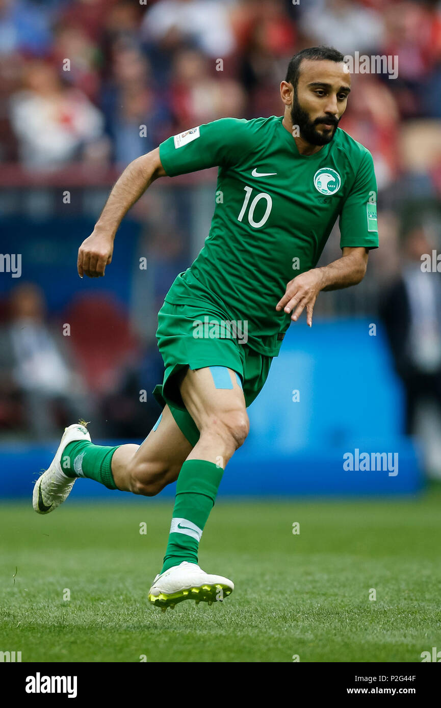 Moscow, Russia. 14th June 2018. Mohammad Al-Sahlawi of Saudi Arabia during the 2018 FIFA World Cup Group A match between Russia and Saudi Arabia at Luzhniki Stadium on June 14th 2018 in Moscow, Russia. Credit: PHC Images/Alamy Live News Stock Photo