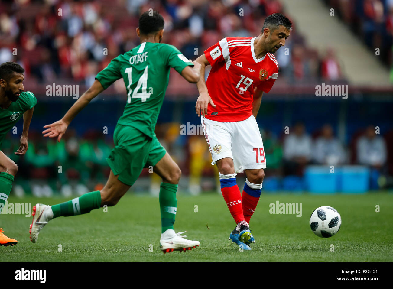 Moscow, Russia. 14th June 2018. Aleksandr Samedov of Russia during the 2018 FIFA World Cup Group A match between Russia and Saudi Arabia at Luzhniki Stadium on June 14th 2018 in Moscow, Russia. Credit: PHC Images/Alamy Live News Stock Photo