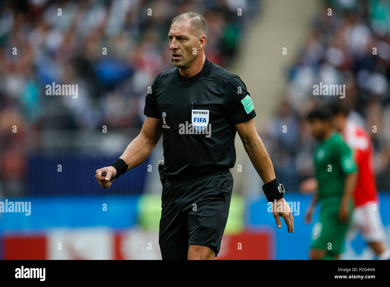 Moscow, Russia. 14th June 2018. Referee Nestor Pitana during the 2018 FIFA World Cup Group A match between Russia and Saudi Arabia at Luzhniki Stadium on June 14th 2018 in Moscow, Russia. Credit: PHC Images/Alamy Live News Stock Photo