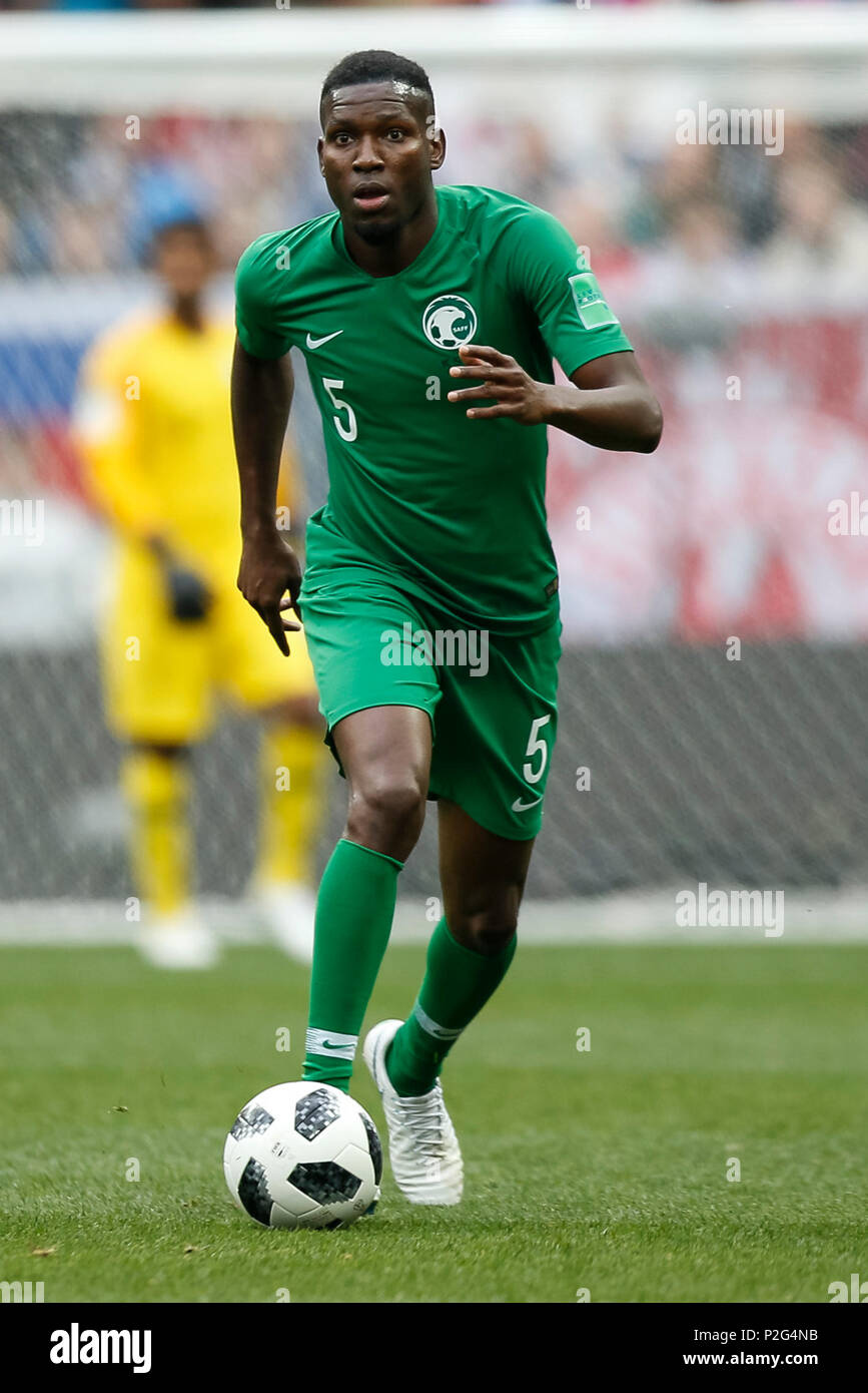 Moscow, Russia. 14th June 2018. Mohammed Al-Breik of Saudi Arabia during the 2018 FIFA World Cup Group A match between Russia and Saudi Arabia at Luzhniki Stadium on June 14th 2018 in Moscow, Russia. Credit: PHC Images/Alamy Live News Stock Photo