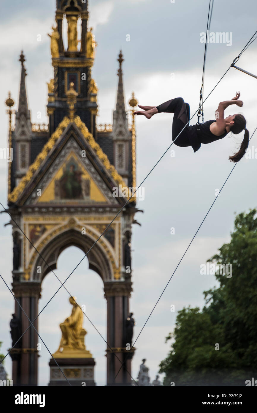 London, UK. 15th Jun, 2018. A trapeze school, organised by Gorilla ...