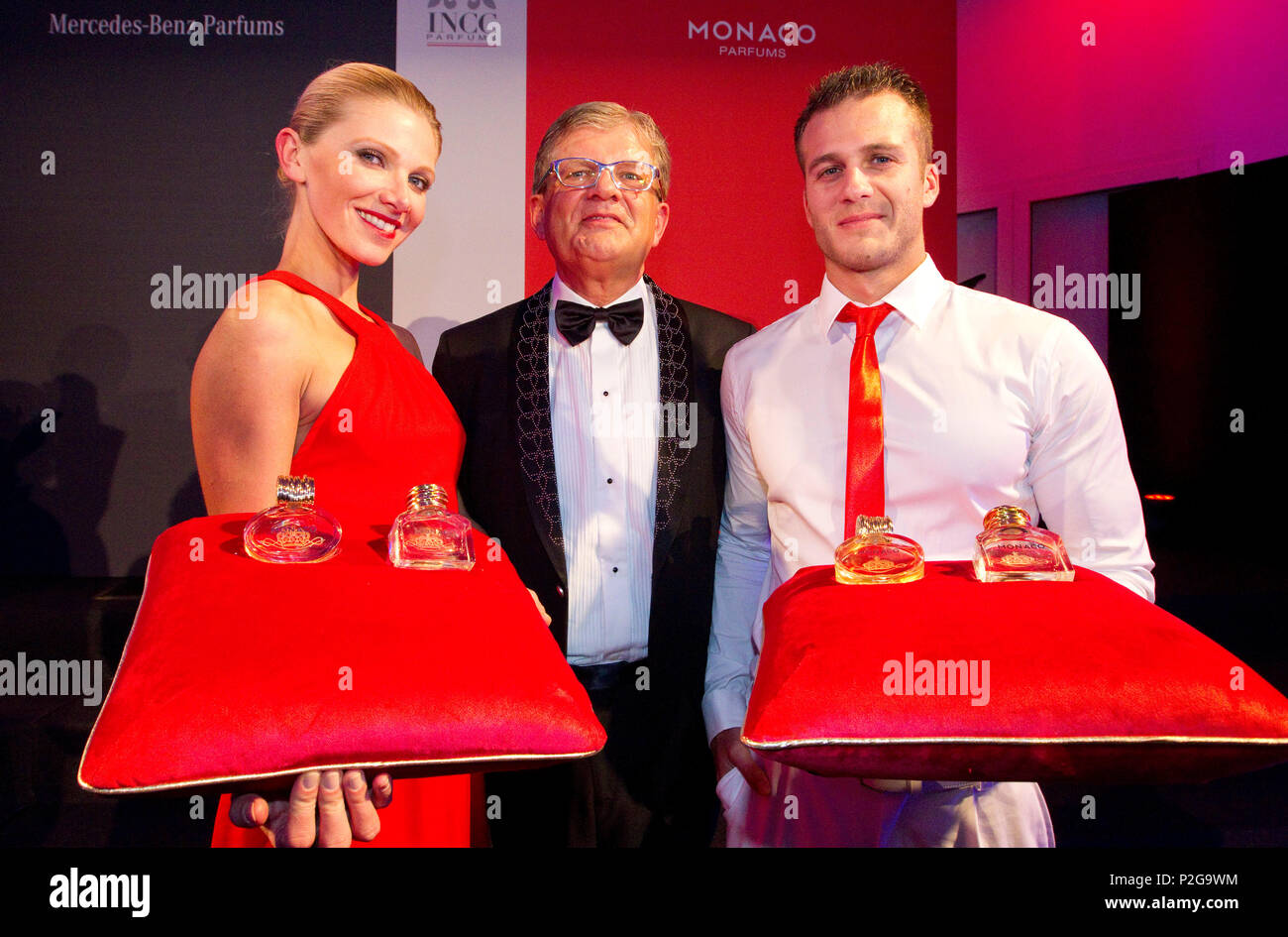Cannes, France. 19th Oct, 2015. Cannes, France - October 19, 2015: TFWA Tax Free World Exhibition at the Palais des Festivals in Cannes with Remy Deslandes (middle), CEO of INCC Group Monaco Parfums and Mercedes Parfums present their new Brand, Parfum, Parfuem, Fragrance, Duft, | usage worldwide Credit: dpa/Alamy Live News Stock Photo