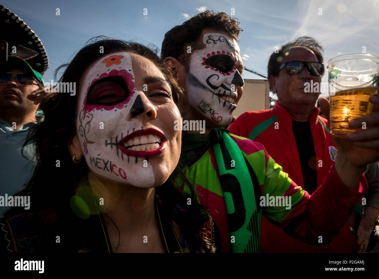 Moscow, Russia. 15th June, 2018. Mexican fans walking around of the Moscow's center during the 2018 FIFA World Cup Russia Credit: Nikolay Vinokurov/Alamy Live News Stock Photo