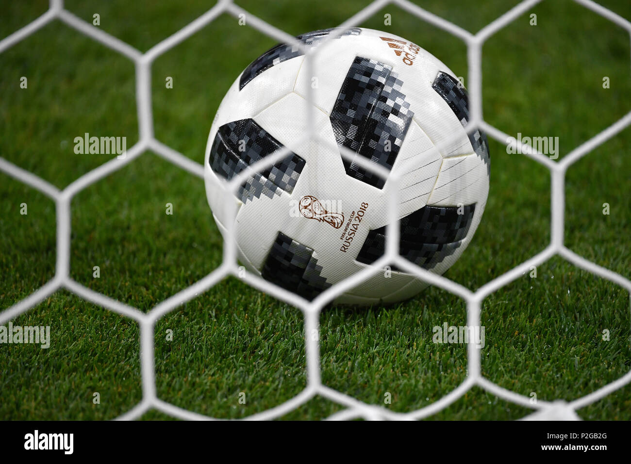 Sochi, Russland. 15th June, 2018. Randmotiv, Feature, official game ball  Adidas TELSTAR is in goal, goal net. Portugal (POR) - Spain (ESP) 3-3,  Preliminary Round, Group B, Game 1, on 15.06.2018 in