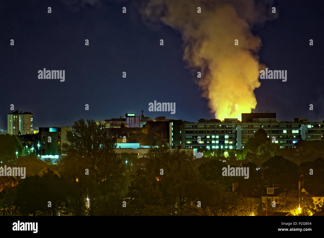 Glasgow, Scotland, UK 15th June, 2018. Glasgow school of art is on fire again on the 150th anniversary of the architects birth huge flames can be seen seven miles away and a huge plume of smoke over the city must see the end for it this time. Credit: gerard ferry/Alamy Live News Stock Photo