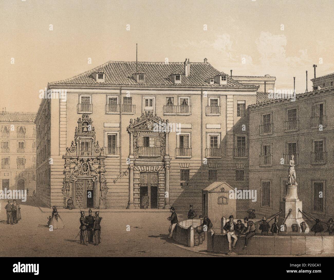 Madrid. Edificio del Monte de Piedad y Caja de Ahorros en 1842. Grabado de  1870 Stock Photo - Alamy