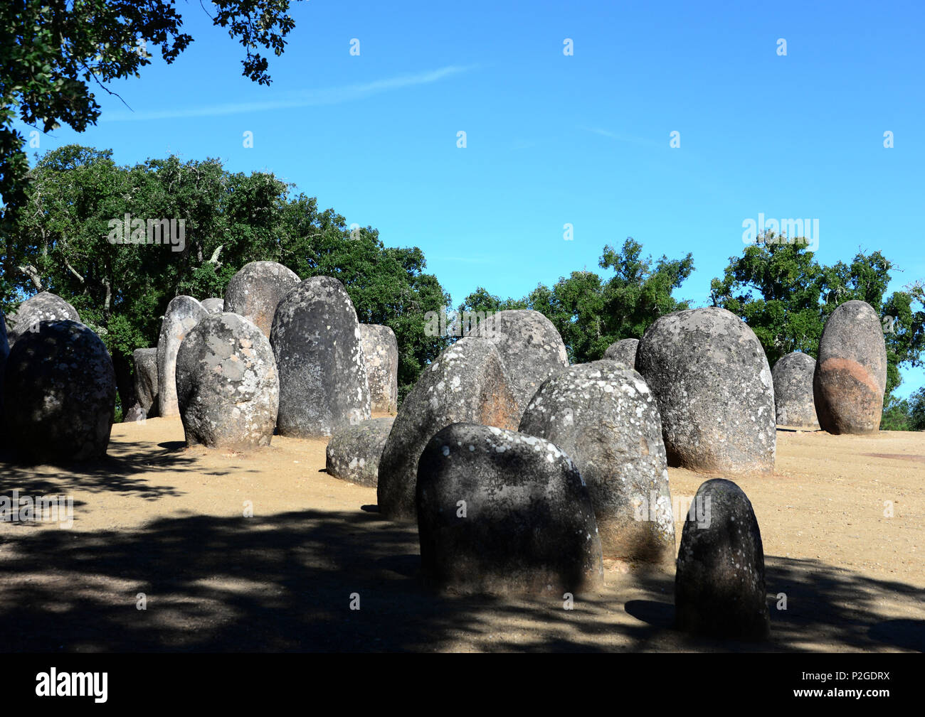 Cromeleques, Menhir stones near Evora, Alentejo, Portugal Stock Photo