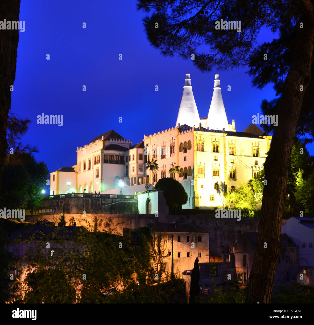 Sintra with Palacio National, near Lisbon, Portugal Stock Photo