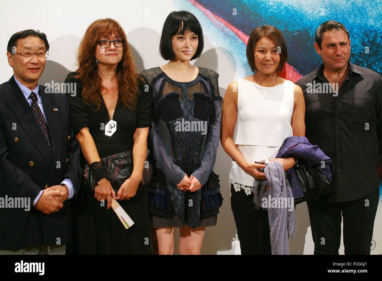 27/08/2009;Teatre Grec, Barcelona, Isabel Coixet y los actores Sergi López y Rinko Kikuchi presentan “Mapa de los sonidos de Tokyo”. Premiere en el Teatre Grec, Barcelona. Stock Photo