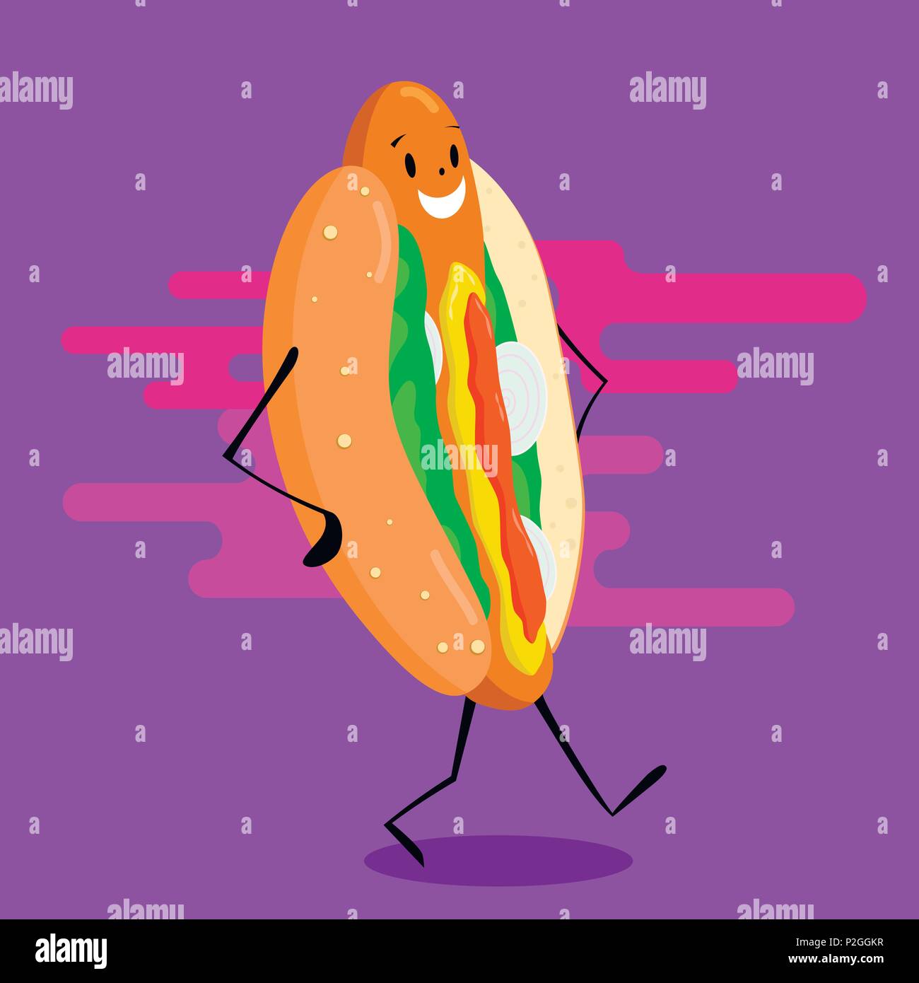 Walking hot dog illustration. Colorful trendy vector Stock Vector Image