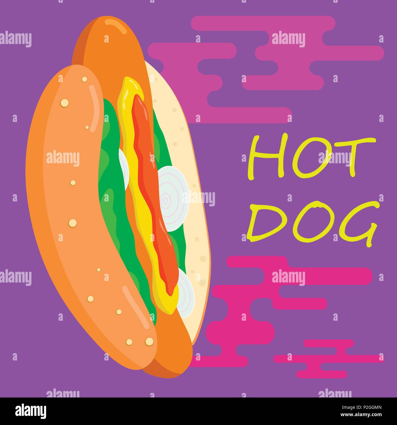 Hot dog poster design. Street food illustration. Stock Vector