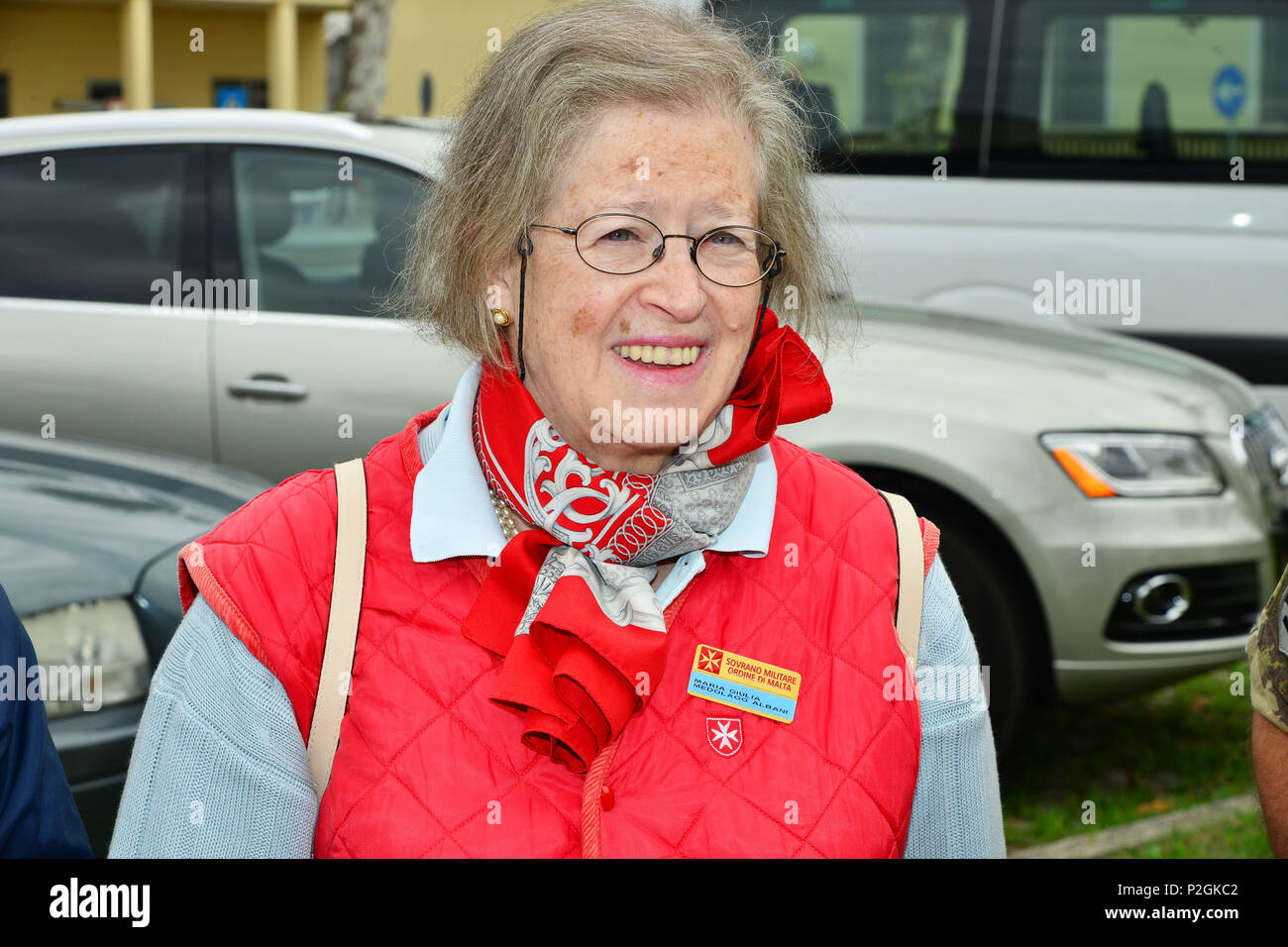 Ms. Maria Giulia Medolago Albani, Sovereign Military Order of Malta, during the visit at caserma Ederle, 22 Sept. 2016, Vicenza, Italy. The Sovereign Military Order of Malta (SMOM) or Order of Malta, is a Roman Catholic Religious Order traditionally of military, chivalrous and noble nature for defense of Catholic faith and assistance to the poor. (U.S. Army photo by Visual Information Specialist Paolo Bovo/Released) Stock Photo