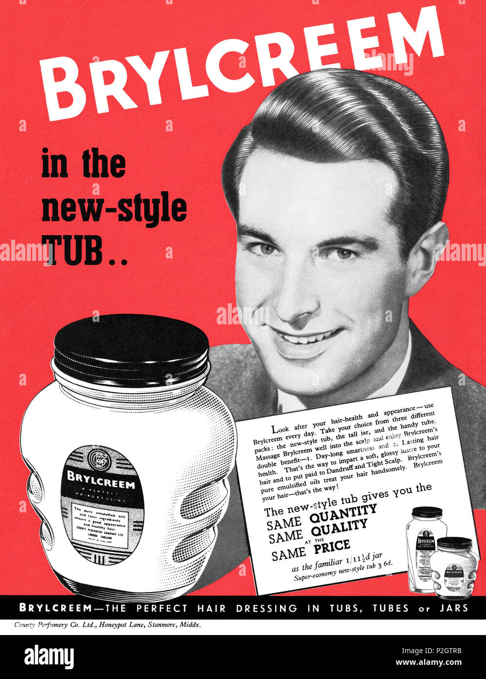 1949 British advertisement for Brylcreem Hair Dressing Stock Photo - Alamy