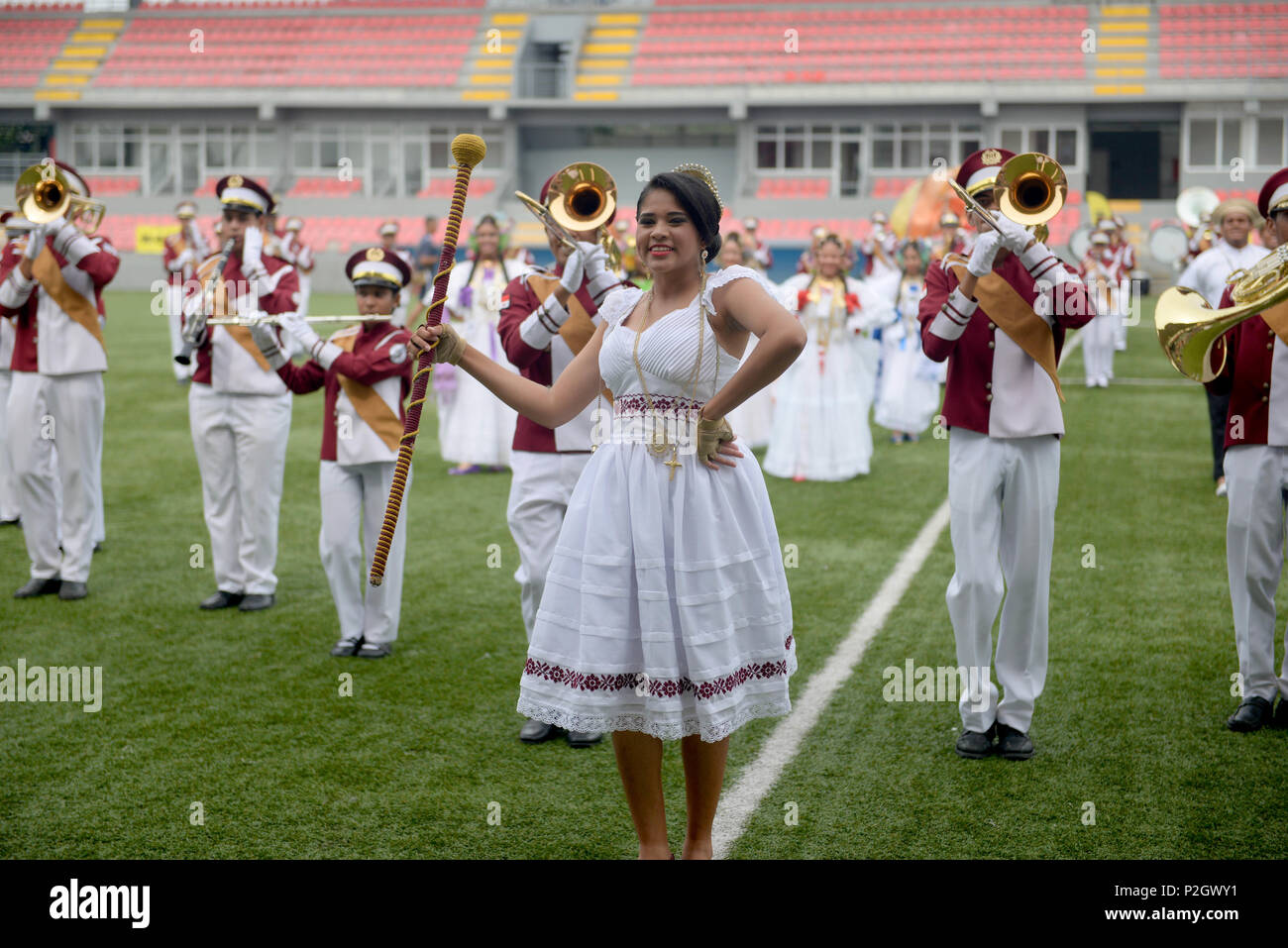 PANAMA CITY, Panama (Sept. 20, 2016) - The Colegio Moises Castillo High School marching band performs during a day of sports at the Estadio Maracaná de Panamá soccer stadium. UNITAS, Latin for "unity," is an annual multinational exercise designed to enhance South American and U.S. naval and public security forces cooperation and improve joint maritime operations. (U.S. Navy Photo by Mass Communication Specialist 1st Class Jacob Sippel) Stock Photo
