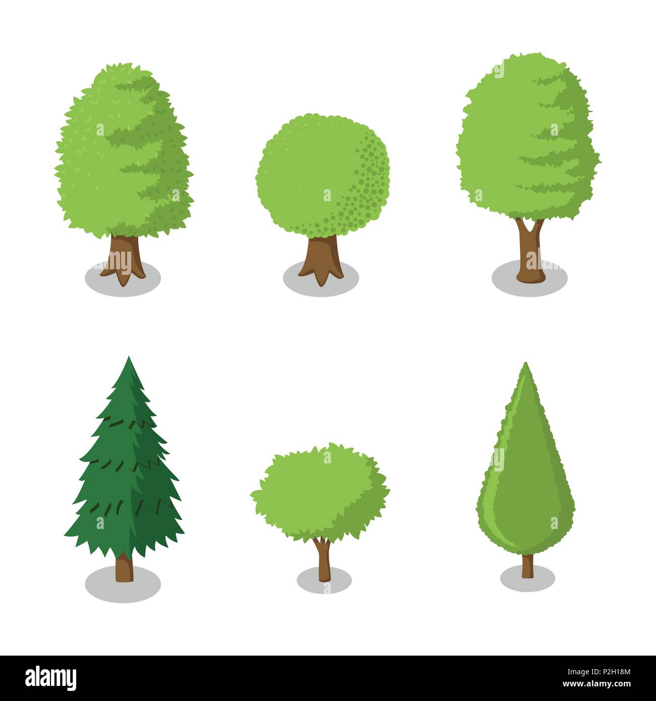 Set of isometric tree, set of park plants with green trees with various shapes -Vector Flat Illustration. Stock Vector