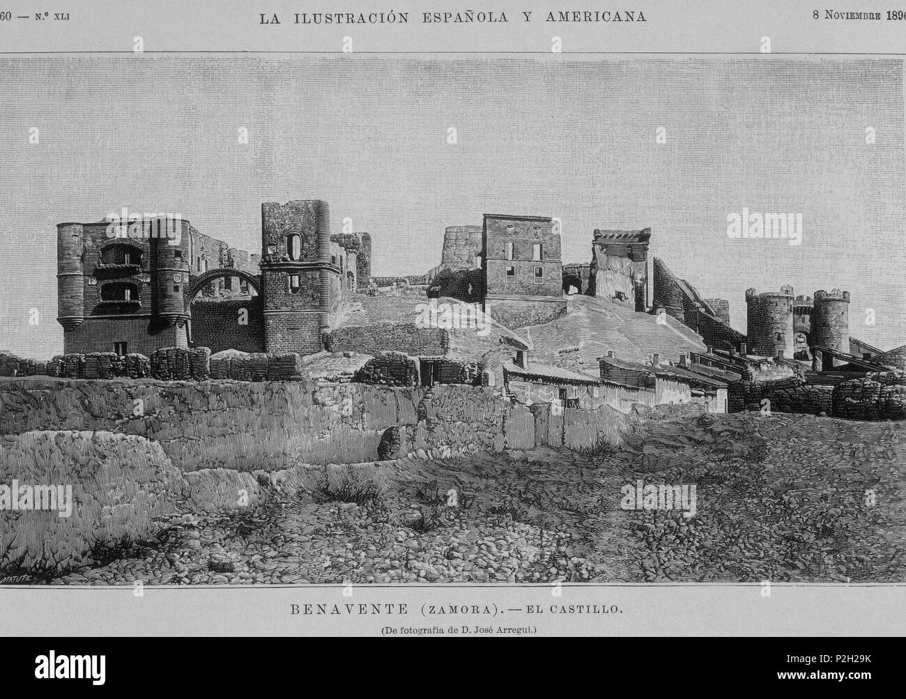 ILUST ESP/AMER-1896-BENAVENTE(ZAMORA)EL CASTILLO-GRABADO. Author: MATUTE. Stock Photo