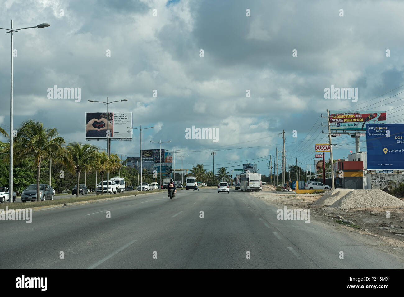 Traffic on the main street Carretera Tulum-Cancun, Mexico Stock Photo