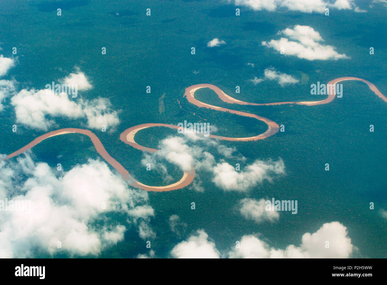 arial view of a river in rainforest Stock Photo