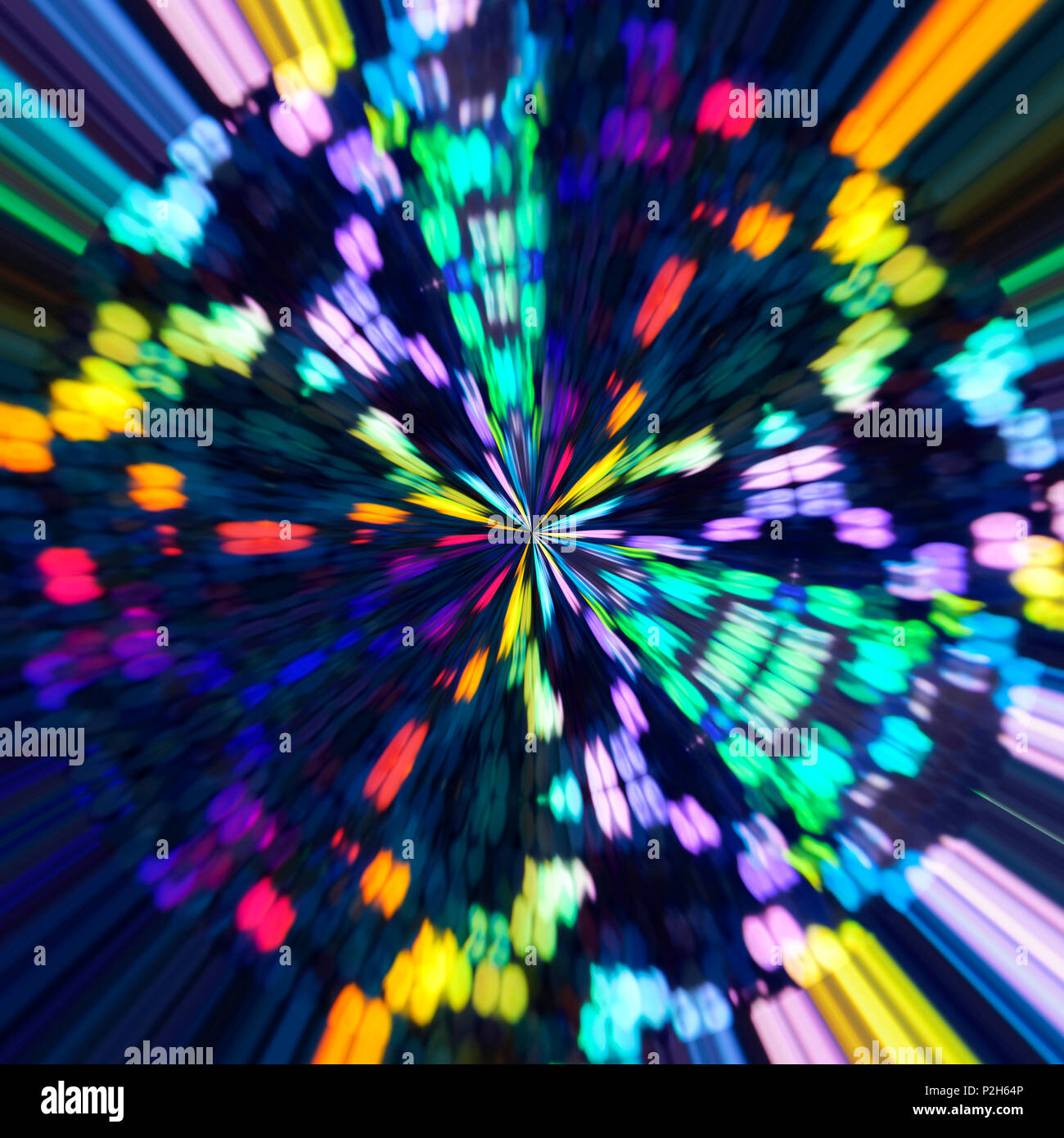 Abstract holographic spectrum artwork. A colorful backdrop in neon radial lines. For creative design cover web and print Stock Photo
