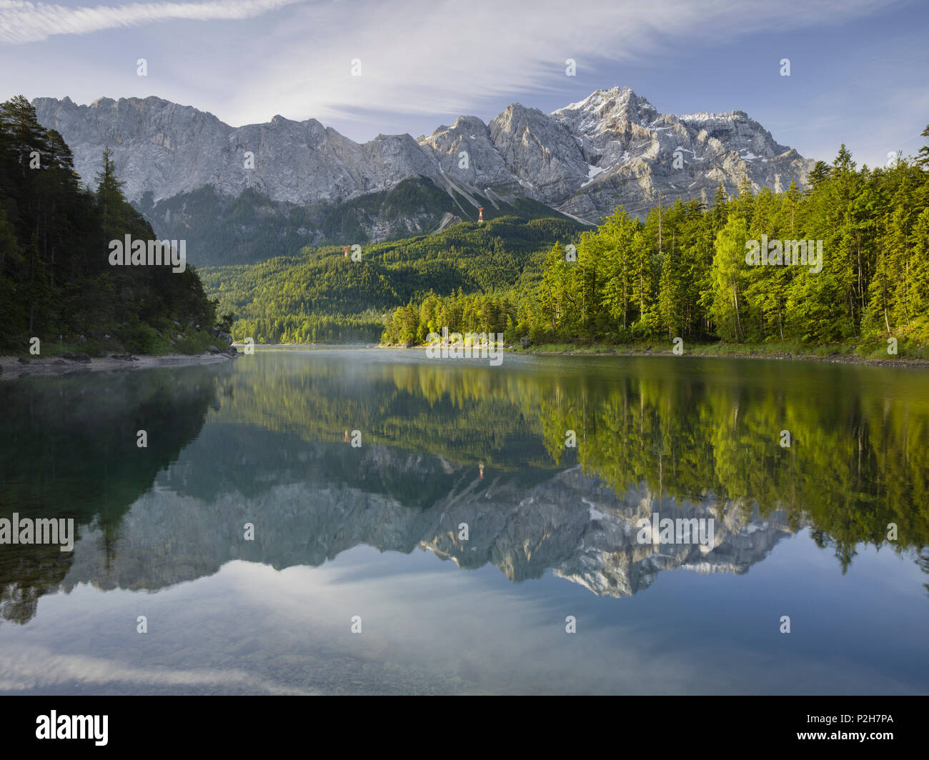 Lake Eibsee with Zugspitze in the background, Upper Bavaria, Bavaria ...
