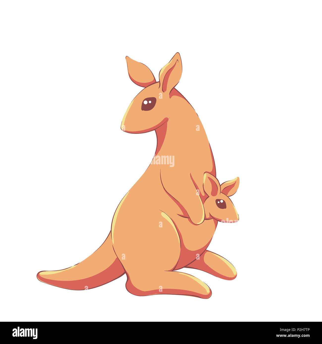 Vector illustration of a cute kawaii kangaroo family - mother and cub - in cartoon korean or japanese mascot style isolated on white Stock Vector