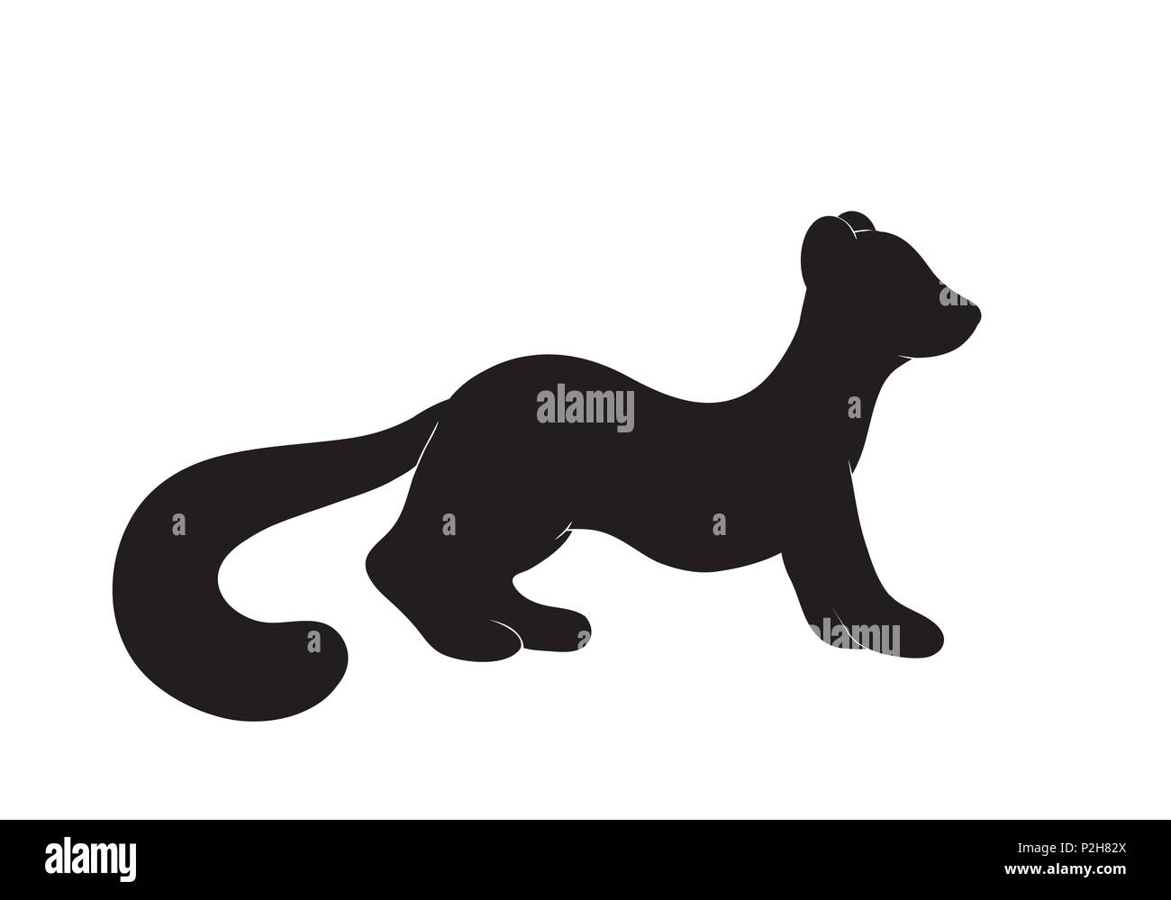 Vector illustration of a cute pine marten silhouette in cartoon korean or japanese mascot style, black isolated on white Stock Vector
