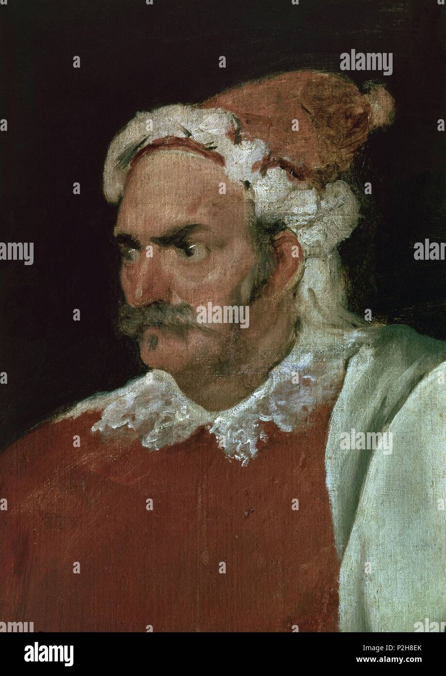 'The Buffoon, 'Redbeard', Cristóbal de Castañeda y Pernía' (detail), ca. 1633, Spanish School, Oil on canvas, P01199. Author: Diego Velázquez (1599-1660). Location: MUSEO DEL PRADO-PINTURA, MADRID, SPAIN. Stock Photo