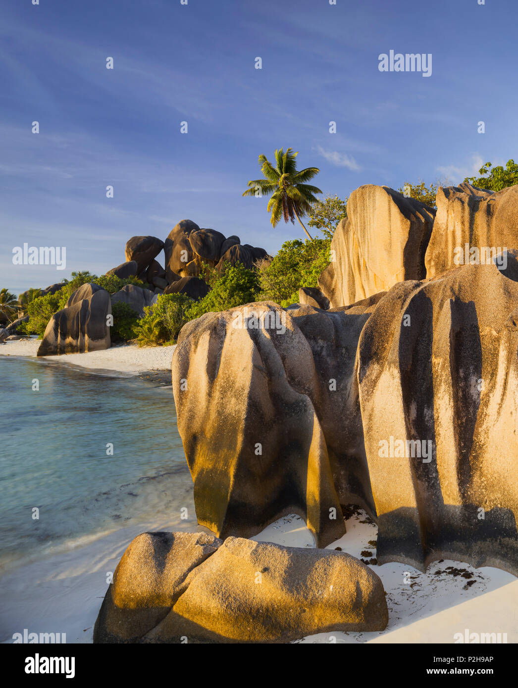 Granite rocks on Grand Anse beach, La Digue Island, Seychelles Stock Photo