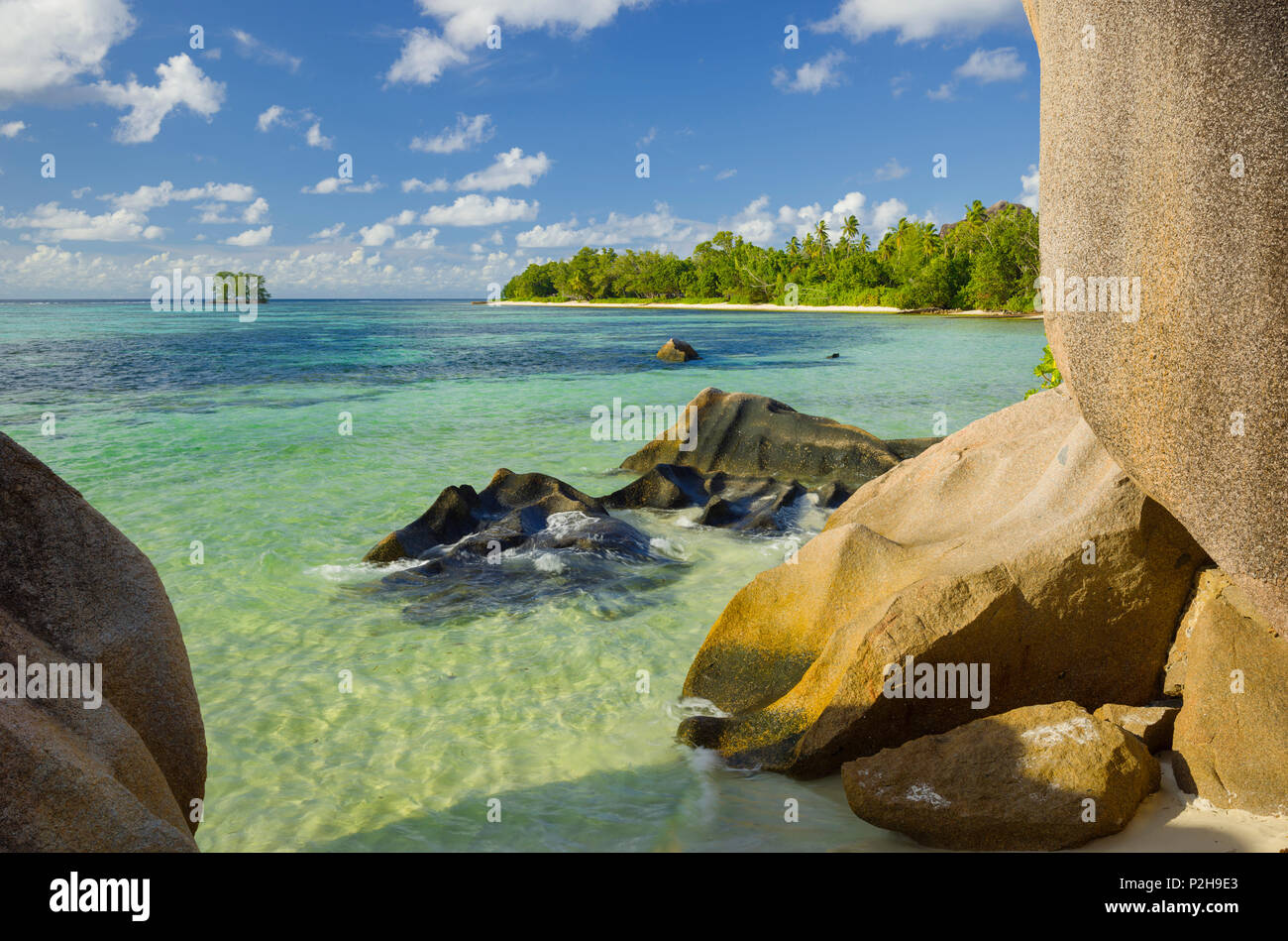 Beach with granite rocks at Anse Source d'Argent, Anse Union, La Digue Island, Seychelles Stock Photo