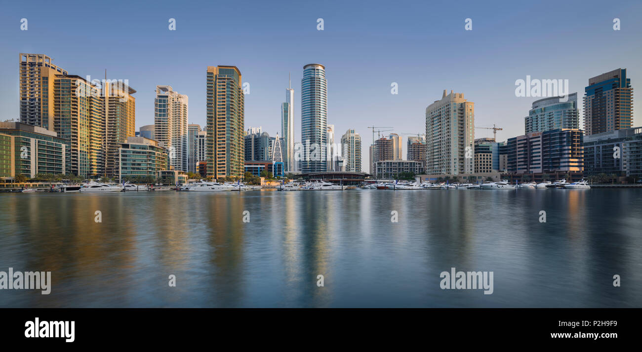 Skyscrapers in the harbour at Dubai Marina, Dubai, Unites Arab Emirates, UAE Stock Photo