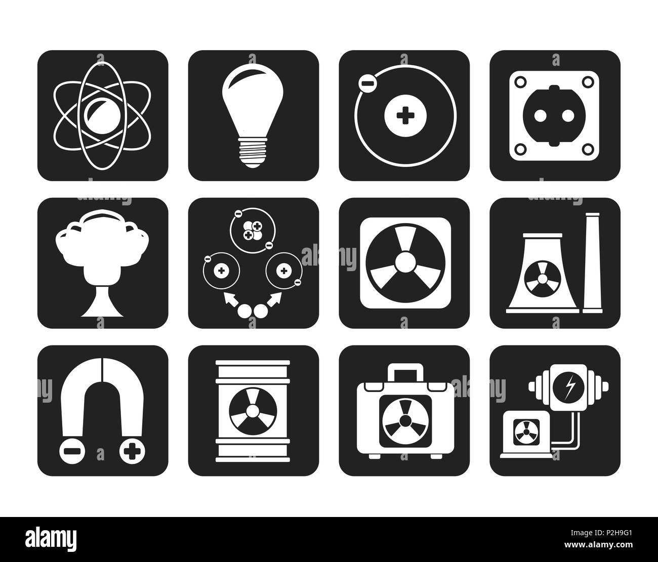 Silhouette Atomic and Nuclear Energy Icons - vector icon set Stock Vector