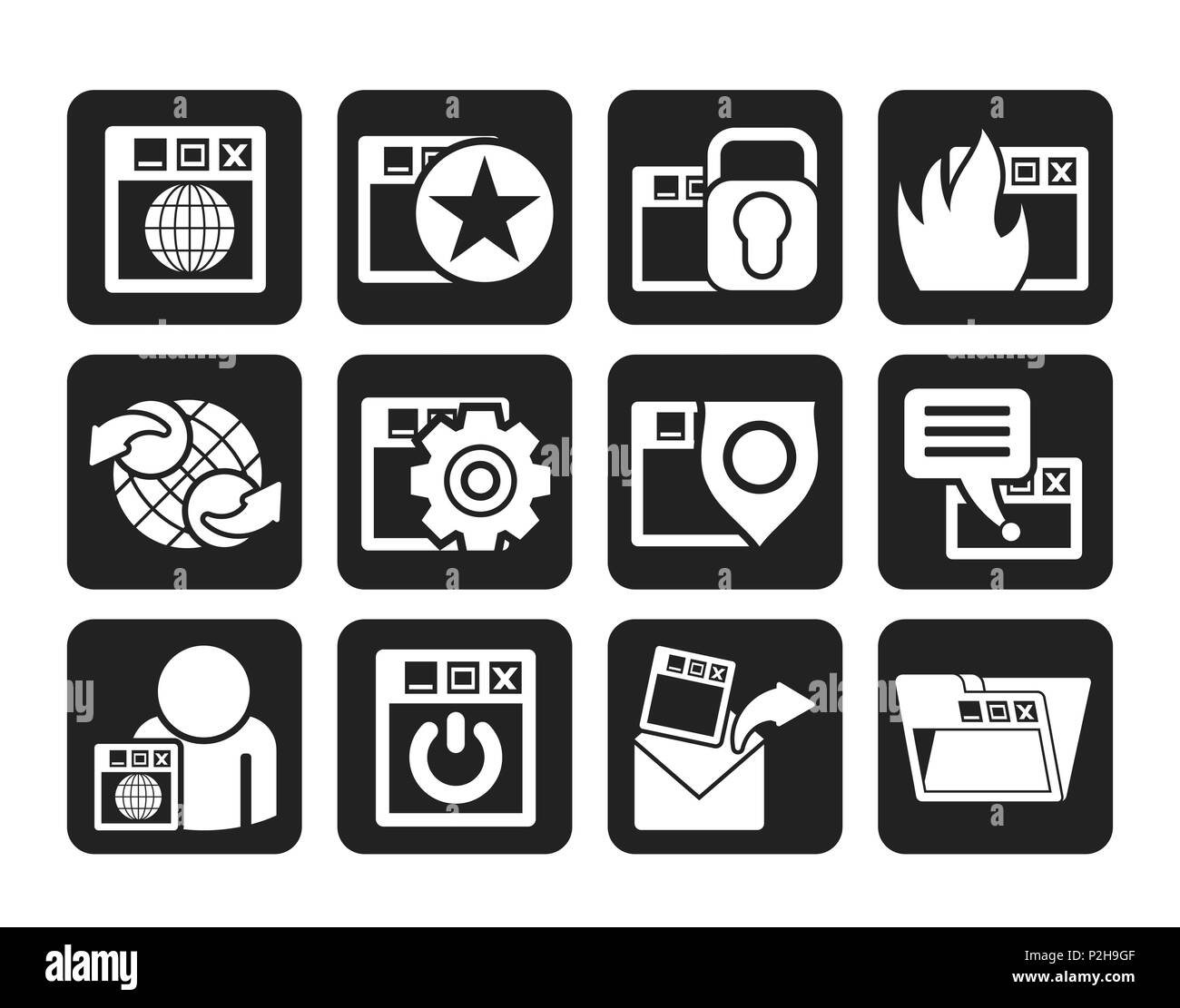 Silhouette Internet, website and  Security Icons - vector icon set Stock Vector