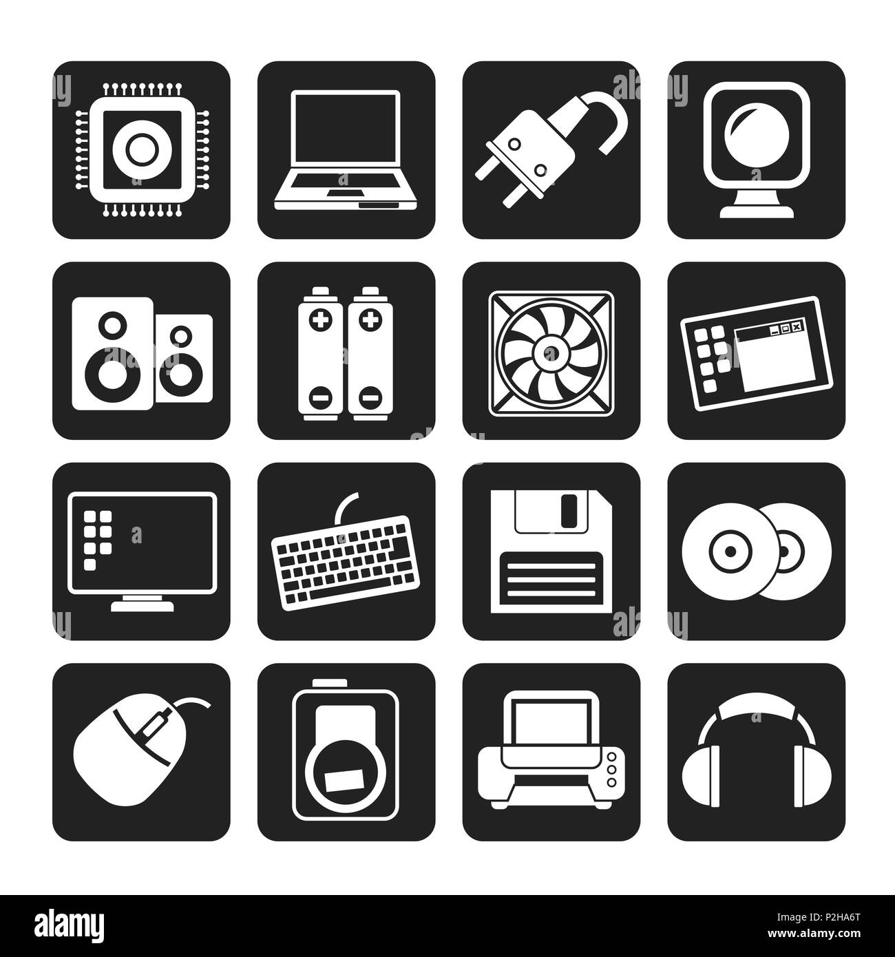 Silhouette Computer Items and Accessories icons - vector icon set Stock Vector