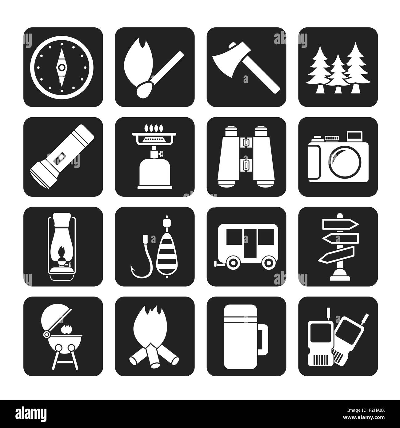 Silhouette Camping, travel and Tourism icons - vector icon set Stock ...