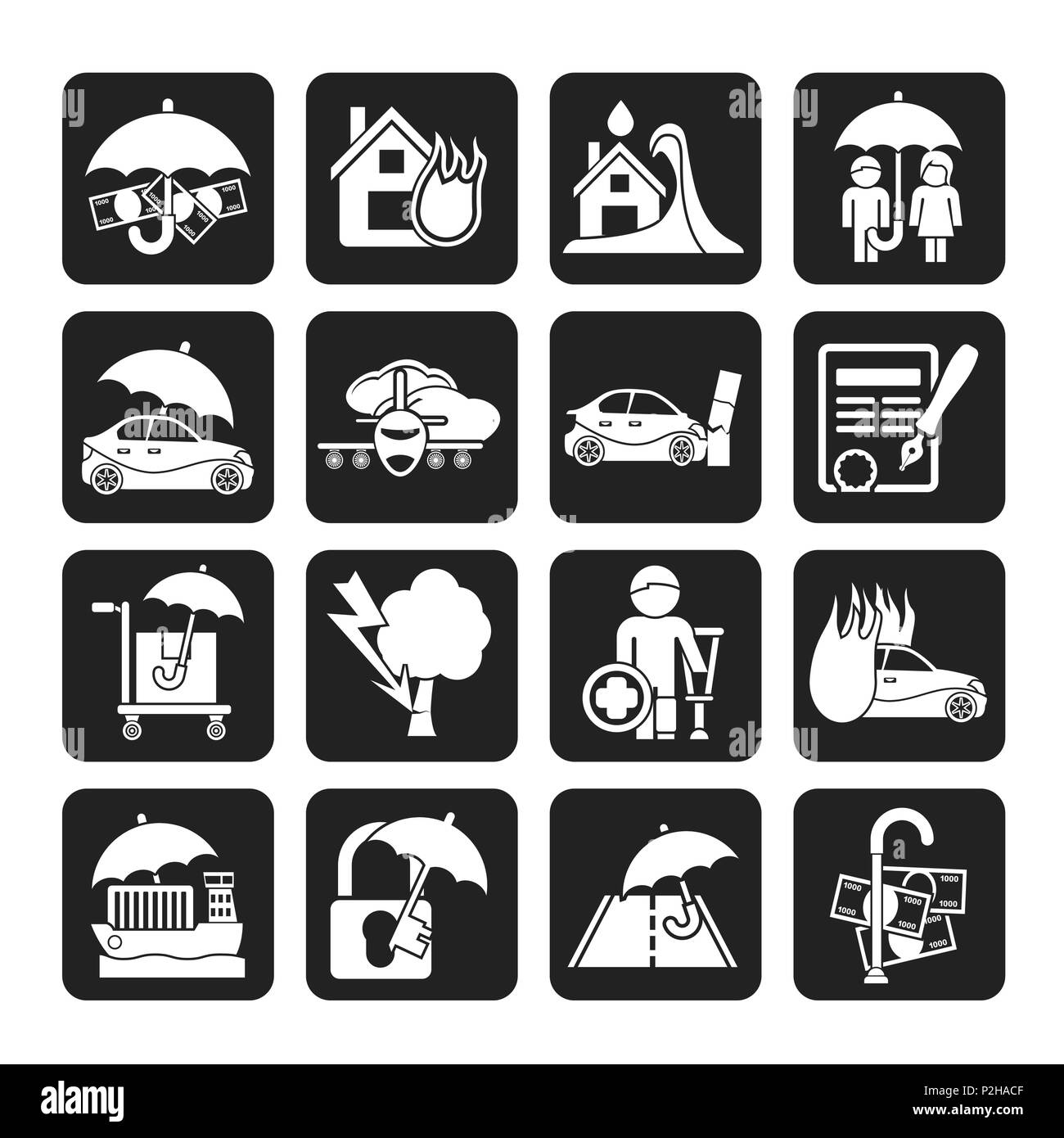 Silhouette Insurance and risk icons - vector icon set Stock Vector ...