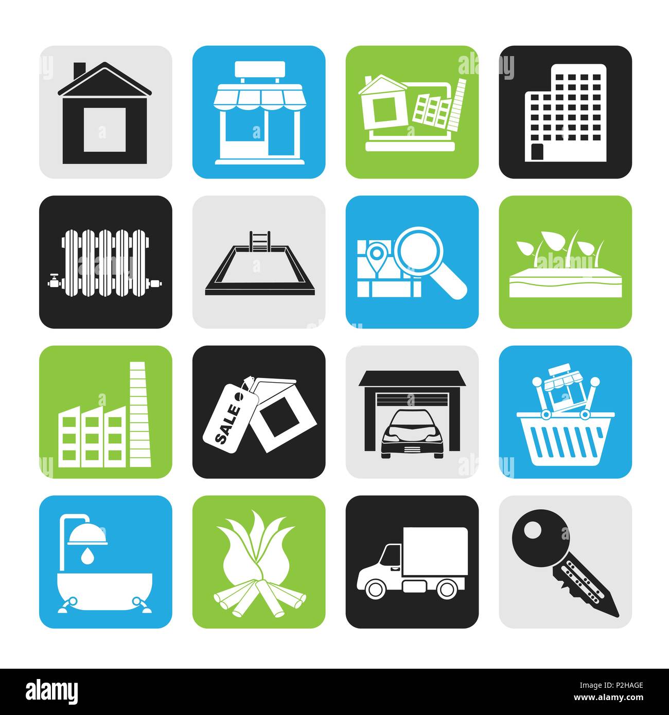 Silhouette Real Estate and building icons - Vector Icon Set Stock ...