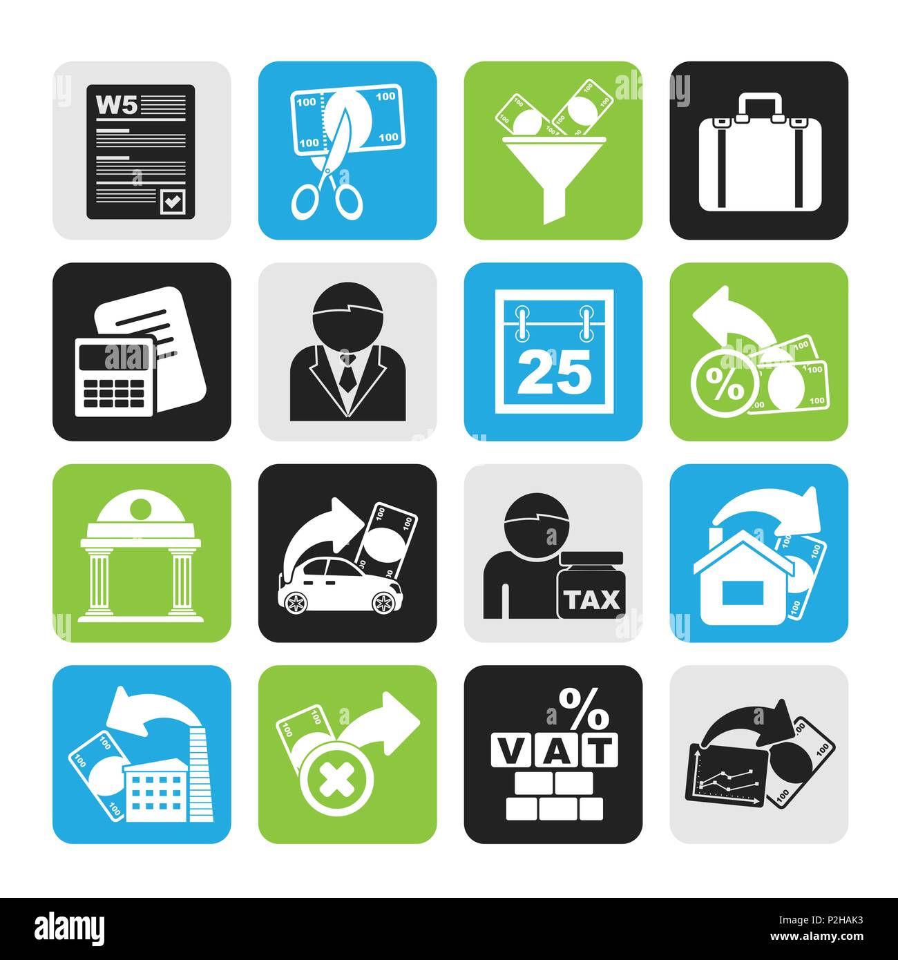 Silhouette Taxes, business and finance icons - vector icon set Stock Vector