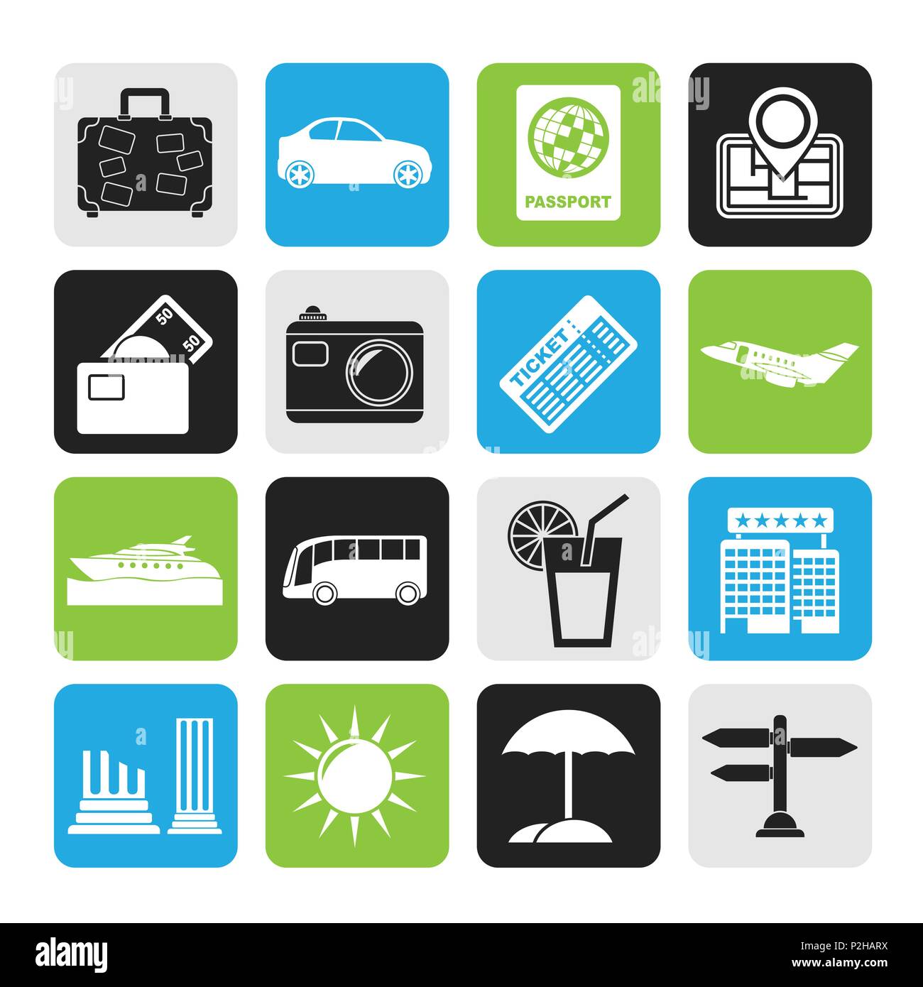 Silhouette Travel and vacation icons - vector icon set Stock Vector